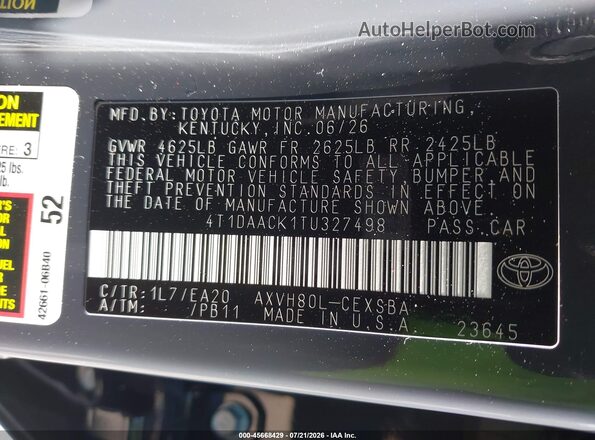 4T1DAACK1TU327498 2026 TOYOTA CAMRY Серый Вид подкапотного пространства
