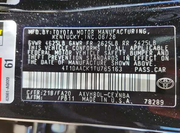 4T1DAACK1TU765163 2026 TOYOTA CAMRY Black ძრავის განყოფილების ხედი