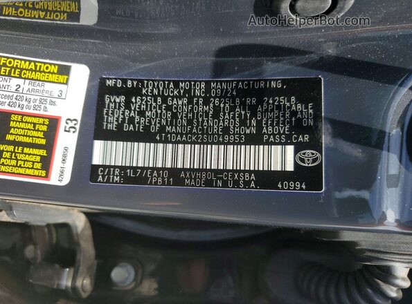 4T1DAACK2SU049953 2025 TOYOTA CAMRY Gray Вид наклейки з VIN-кодом