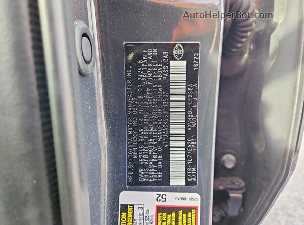 4T1DAACK2SU113537 2025 TOYOTA CAMRY Gray Widok naklejki z numerem VIN