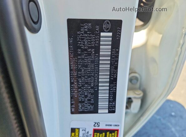 4T1DAACK2SU113974 2025 TOYOTA CAMRY Белый Вид подкапотного пространства