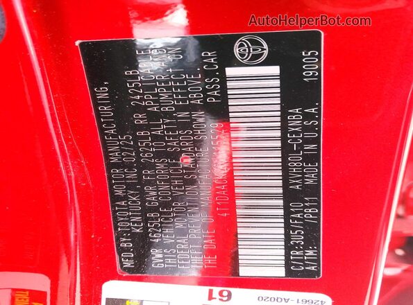 4T1DAACK2SU115529 2025 TOYOTA CAMRY Red Շարժիչի բաժամունքի տեսք