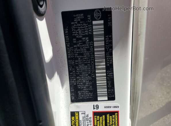 4T1DAACK2SU130435 2025 TOYOTA CAMRY White Вид наклейки з VIN-кодом