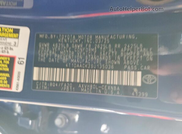 4T1DAACK2SU135036 2025 TOYOTA CAMRY Синий Вид наклейки с VIN-кодом