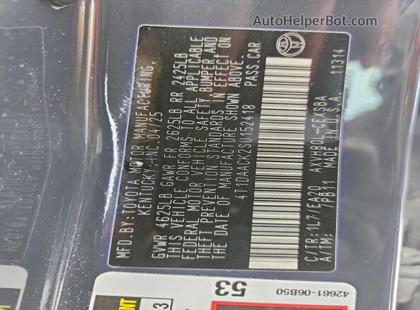 4T1DAACK2SU152418 2025 TOYOTA CAMRY Charcoal VIN sticker view