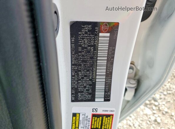 4T1DAACK2SU159529 2025 TOYOTA CAMRY White Vista de la etiqueta del VIN