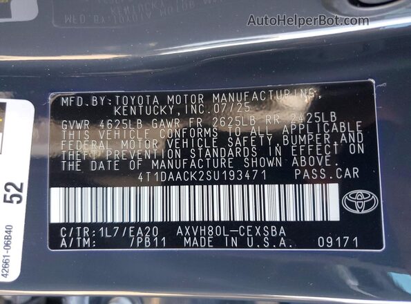 4T1DAACK2SU193471 2025 TOYOTA CAMRY Gray Engine compartment view