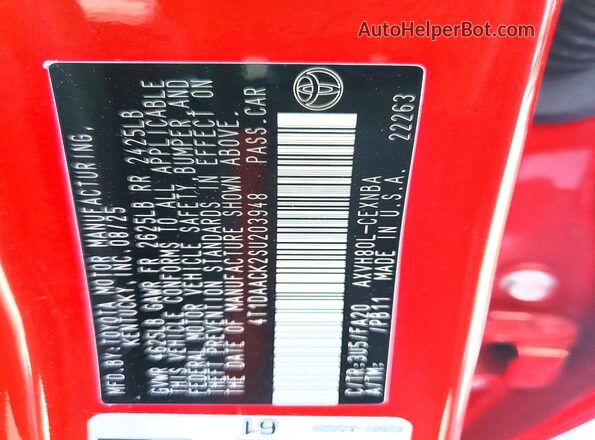 4T1DAACK2SU203948 2025 TOYOTA CAMRY Red Engine compartment view