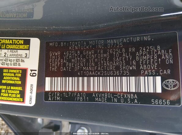 4T1DAACK2SU636735 2025 TOYOTA CAMRY Gray Engine compartment view