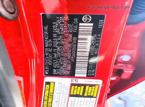 4T1DAACK3S0073498 2025 TOYOTA CAMRY Red Vista del compartimento del motor