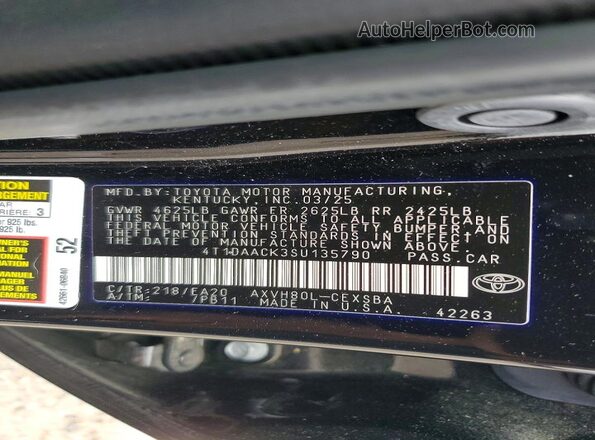 4T1DAACK3SU135790 2025 TOYOTA CAMRY Черный Вид наклейки с VIN-кодом