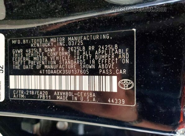 4T1DAACK3SU137605 2025 TOYOTA CAMRY Black ძრავის განყოფილების ხედი