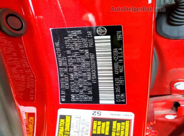 4T1DAACK3SU201867 2025 TOYOTA CAMRY Red Вид підкапотного простору