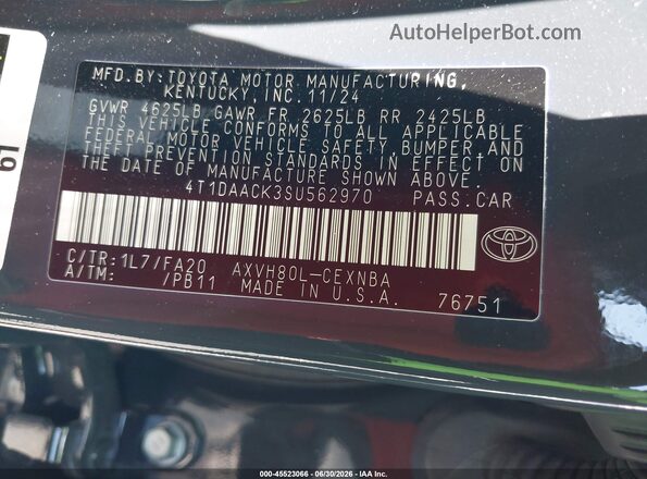 4T1DAACK3SU562970 2025 TOYOTA CAMRY Gray Vista del compartimento del motor