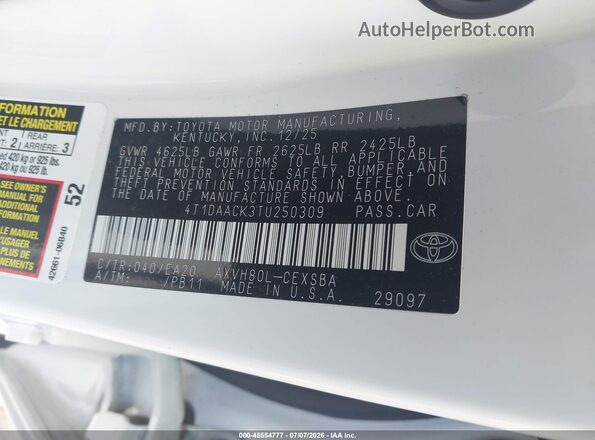 4T1DAACK3TU250309 2026 TOYOTA CAMRY White Engine compartment view