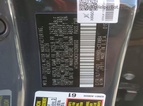 4T1DAACK3TU268650 2026 TOYOTA CAMRY Угольный Вид подкапотного пространства