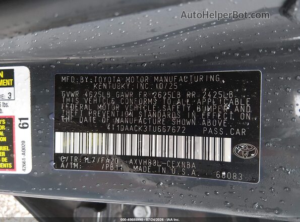 4T1DAACK3TU667672 2026 TOYOTA CAMRY Серый Вид подкапотного пространства