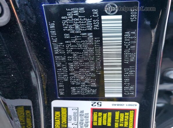 4T1DAACK4SU027761 2025 TOYOTA CAMRY Black Вид підкапотного простору