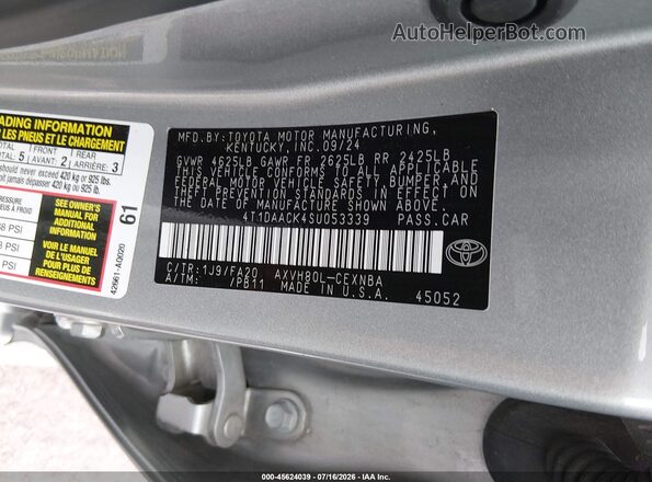 4T1DAACK4SU053339 2025 TOYOTA CAMRY Серый Вид подкапотного пространства