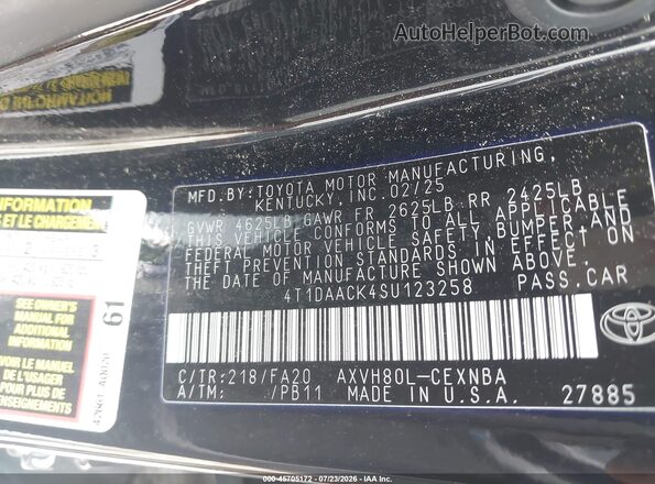 4T1DAACK4SU123258 2025 TOYOTA CAMRY Black Շարժիչի բաժամունքի տեսք