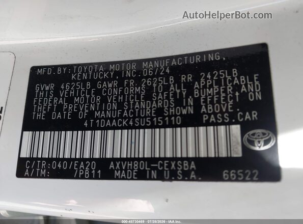 4T1DAACK4SU515110 2025 TOYOTA CAMRY White Engine compartment view