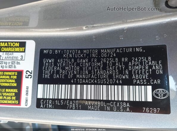 4T1DAACK4SU520744 2025 TOYOTA CAMRY Gray Շարժիչի բաժամունքի տեսք