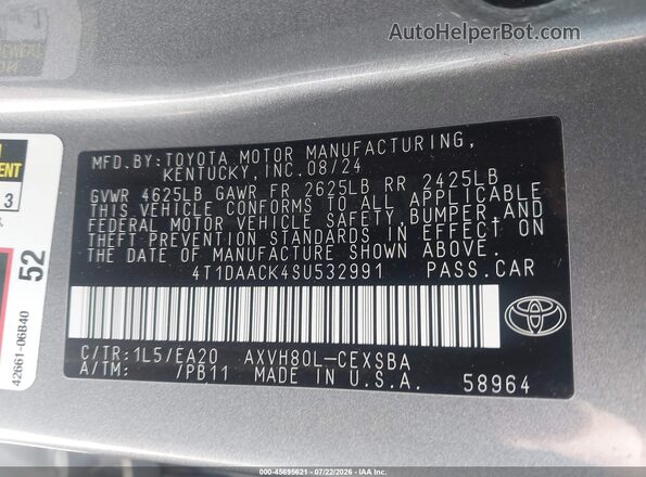 4T1DAACK4SU532991 2025 TOYOTA CAMRY Black Vista del compartimento del motor