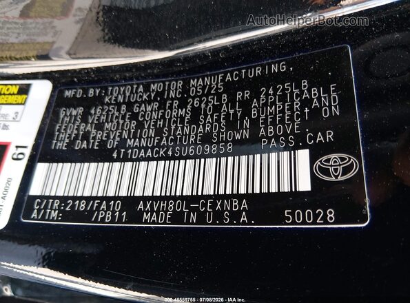 4T1DAACK4SU609858 2025 TOYOTA CAMRY Black Engine compartment view