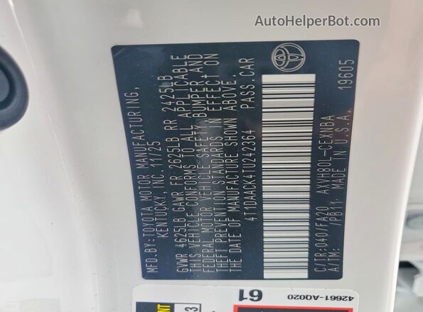 4T1DAACK4TU242364 2026 TOYOTA CAMRY Белый Вид подкапотного пространства