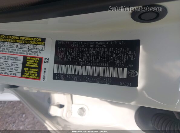 4T1DAACK4TU309836 2026 TOYOTA CAMRY White Շարժիչի բաժամունքի տեսք