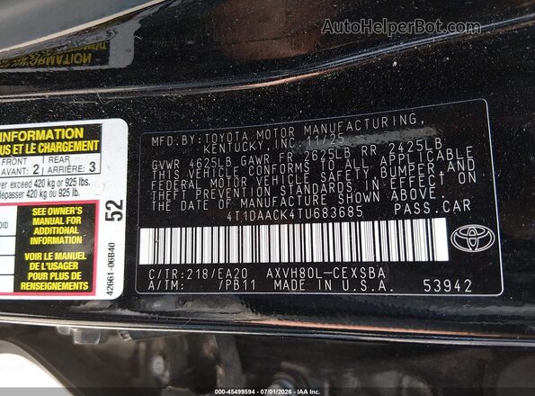 4T1DAACK4TU683685 2026 TOYOTA CAMRY Black Engine compartment view