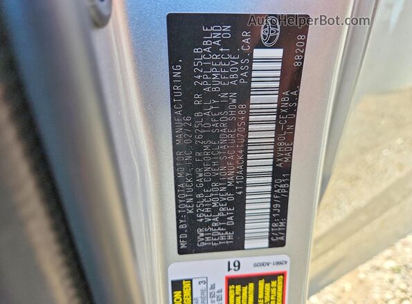 4T1DAACK4TU705488 2026 TOYOTA CAMRY Silver VIN კოდის სტიკერის ხედი