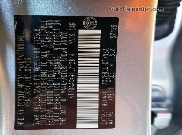4T1DAACK4TU712814 2026 TOYOTA CAMRY Silver VIN sticker view