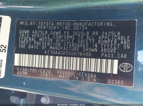 4T1DAACK5SU016400 2025 TOYOTA CAMRY Blue Շարժիչի բաժամունքի տեսք