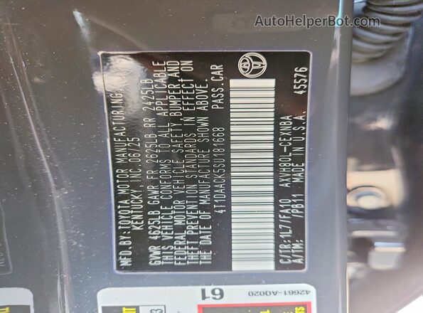 4T1DAACK5SU181668 2025 TOYOTA CAMRY Gray Widok naklejki z numerem VIN