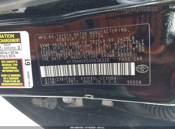 4T1DAACK5SU526326 2025 TOYOTA CAMRY Black Engine compartment view