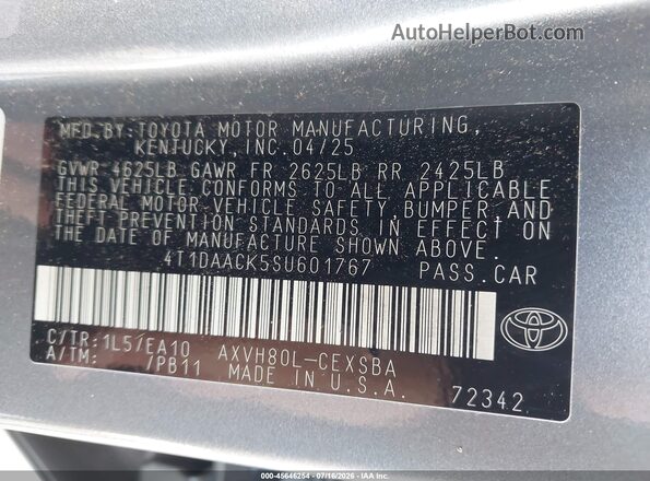 4T1DAACK5SU601767 2025 TOYOTA CAMRY Gray Widok komory silnika
