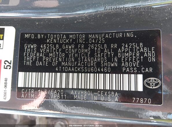 4T1DAACK5SU604460 2025 TOYOTA CAMRY Серый Вид подкапотного пространства