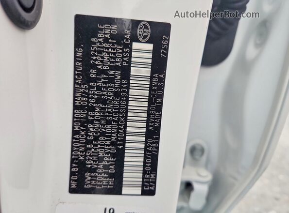 4T1DAACK5SU649348 2025 TOYOTA CAMRY White Widok komory silnika