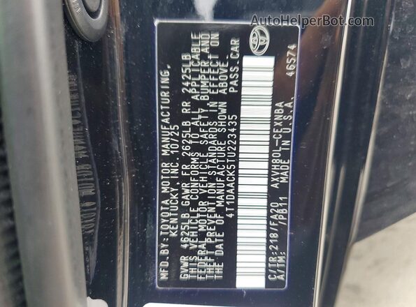 4T1DAACK5TU223435 2026 TOYOTA CAMRY Черный Вид подкапотного пространства