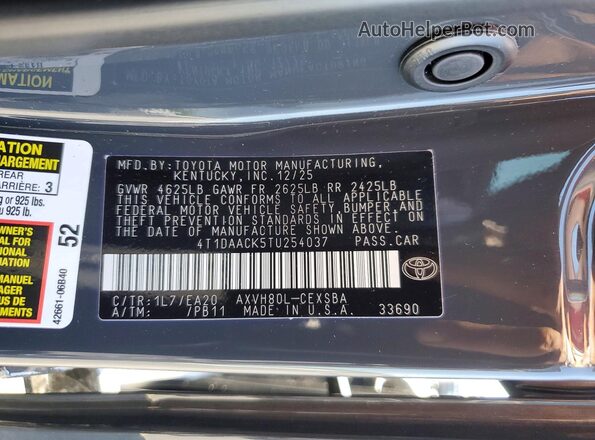 4T1DAACK5TU254037 2026 TOYOTA CAMRY Черный Вид наклейки с VIN-кодом