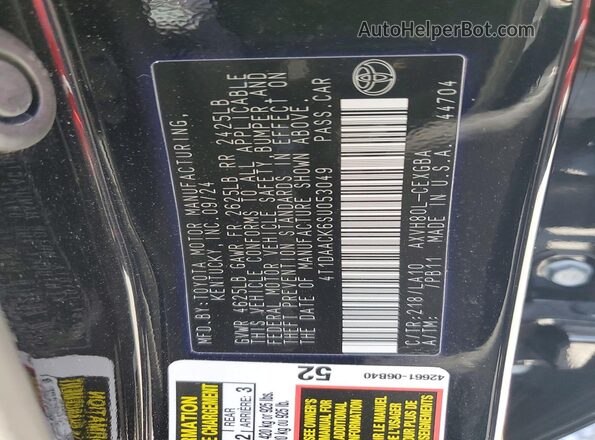 4T1DAACK6SU053049 2025 TOYOTA CAMRY Black Շարժիչի բաժամունքի տեսք