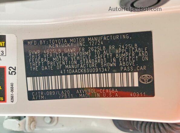4T1DAACK6SU091347 2025 TOYOTA CAMRY White Widok komory silnika
