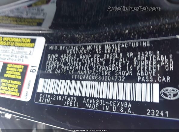 4T1DAACK6SU204732 2025 TOYOTA CAMRY Black Շարժիչի բաժամունքի տեսք