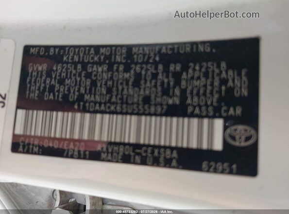 4T1DAACK6SU555897 2025 TOYOTA CAMRY White Widok komory silnika