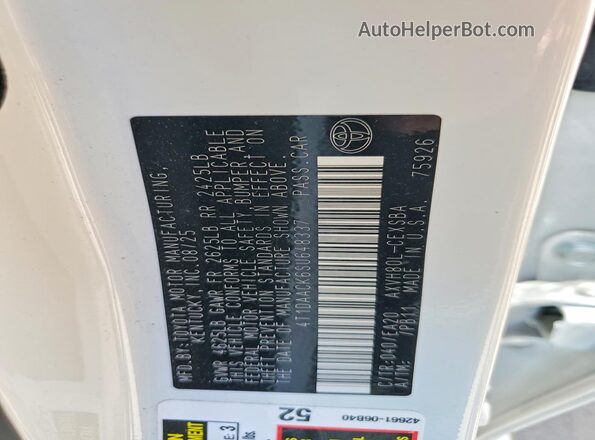 4T1DAACK6SU648337 2025 TOYOTA CAMRY White Вид підкапотного простору
