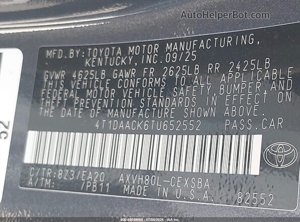4T1DAACK6TU652552 2026 TOYOTA CAMRY Blue ძრავის განყოფილების ხედი