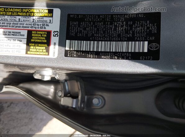 4T1DAACK6TU664104 2026 TOYOTA CAMRY Gray Engine compartment view