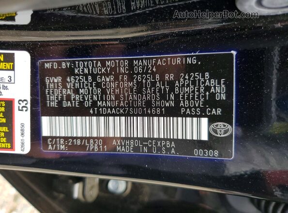 4T1DAACK7SU014681 2025 TOYOTA CAMRY Black Vista de la etiqueta del VIN