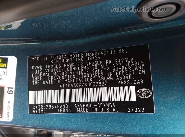4T1DAACK7SU037927 2025 TOYOTA CAMRY Синий Вид подкапотного пространства